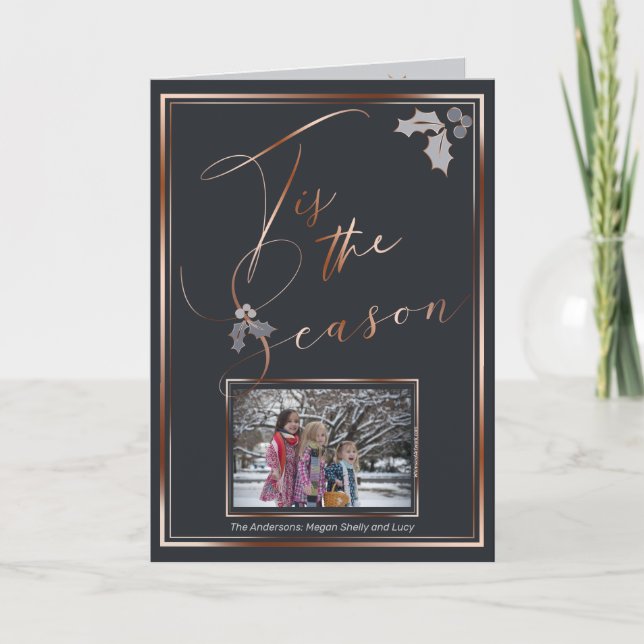 Copper Dusty Blue 'Tis the Season Your Photo Card (Front)