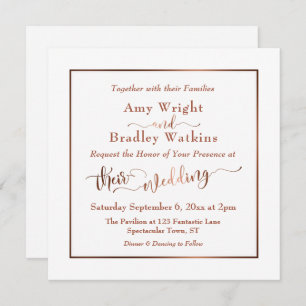 Copper Elegant Script & Editable White   Wedding Invitation