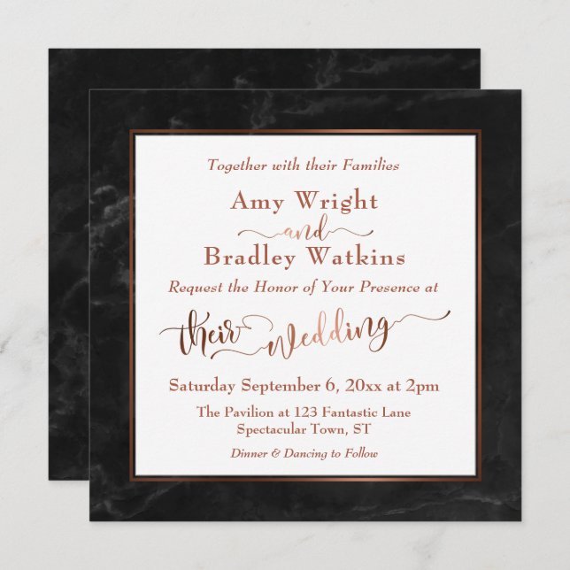 Copper Elegant Script w/ Black Marble | Wedding Invitation (Front/Back)