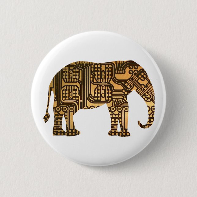 Copper Elephant Circuit Board 6 Cm Round Badge (Front)