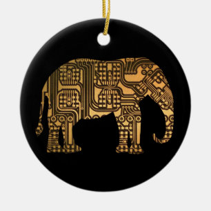 Copper Elephant Circuit Board Ceramic Ornament
