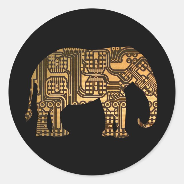 Copper Elephant Circuit Board Classic Round Sticker (Front)