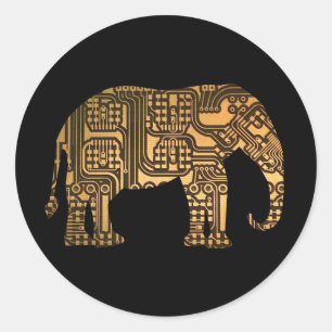 Copper Elephant Circuit Board Classic Round Sticker