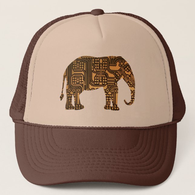 Copper Elephant Circuit Board Trucker Hat (Front)