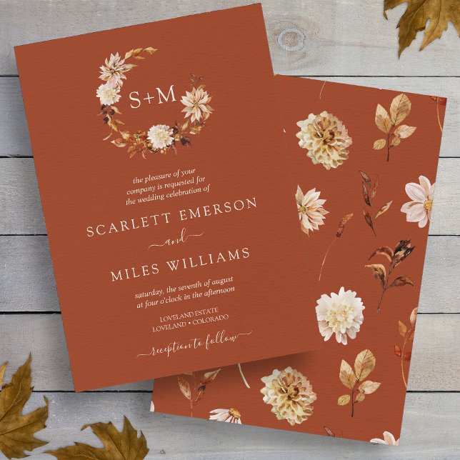 Copper Fall Terracotta Monogram Wreath Wedding Invitation (Copper Fall Terracotta Monogram Wreath Wedding Invitation by Painted Paperie
)