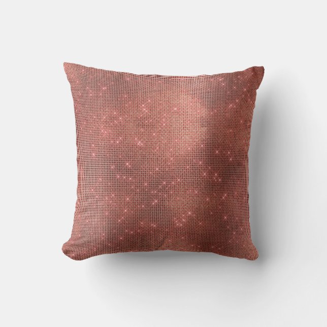 Copper Faux Brush Pink Rose Sparkly Metallic Cushion (Front)