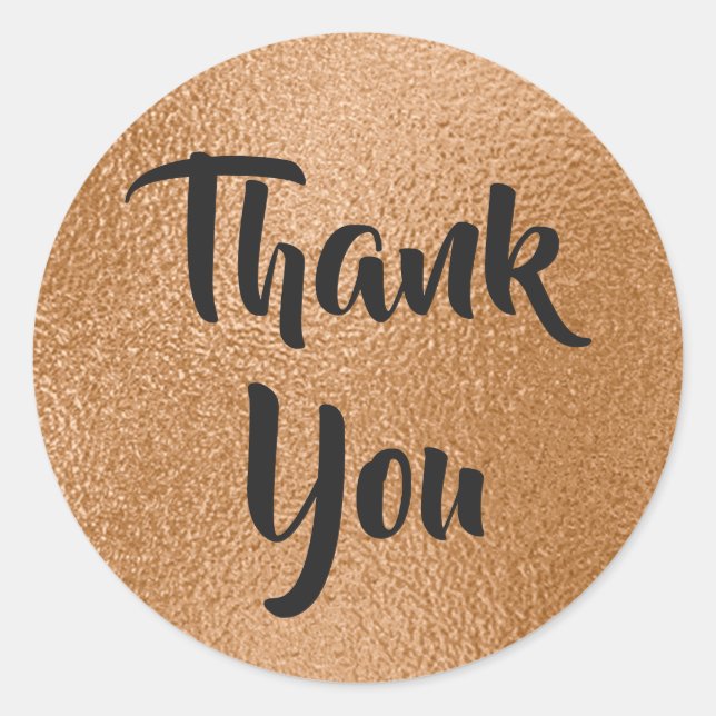 Copper Faux Foil Thank You Classic Round Sticker (Front)