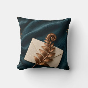 Copper Fern Letter Dark Teal Botanical Still Life Cushion
