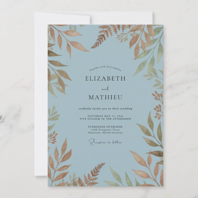 Copper Fern Steel Wedding Invitation (Front)