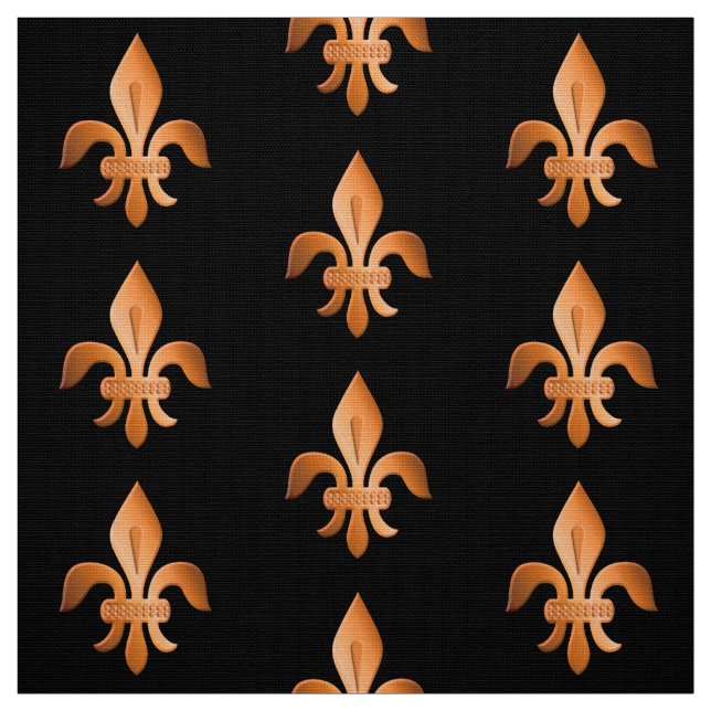 Copper Fleur-de-lis on black Fabric (Swatch)