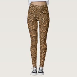 Copper Floral: Embossed Panel Art. Leggings