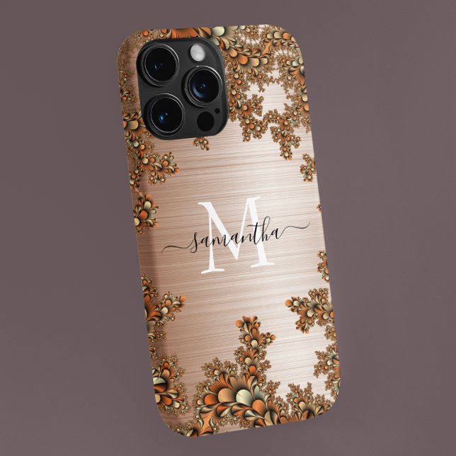 Copper Floral Metallic Handwritten Monogram Case-Mate iPhone Case (Creator Uploaded)