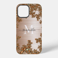 Copper Floral Metallic Handwritten Monogram