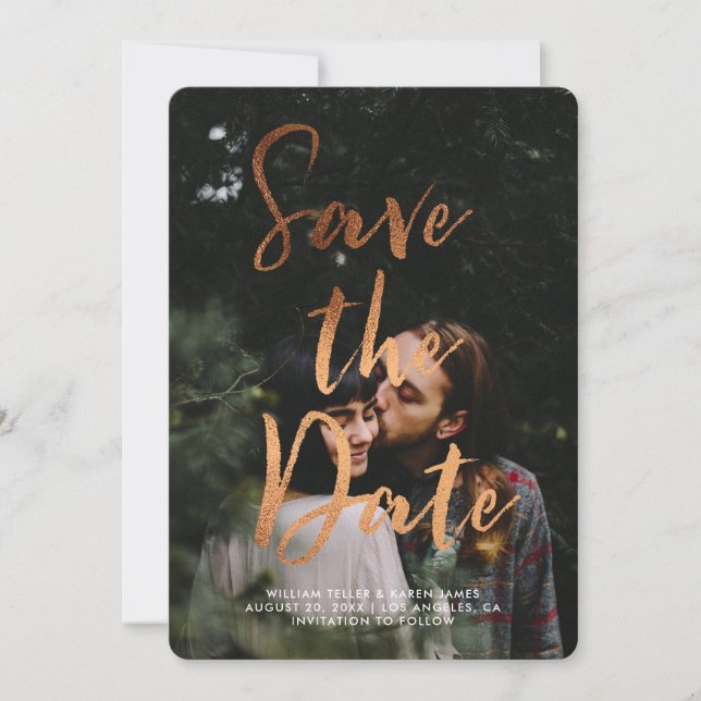 Copper Foil Modern Script Overlay Save the Date (Front)