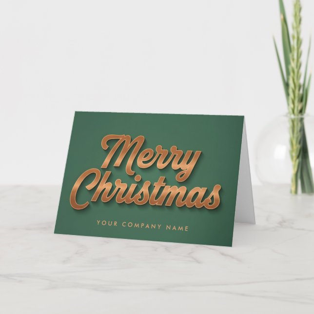 Copper Foil Retro Script Merry Christmas Holiday Card (Front)