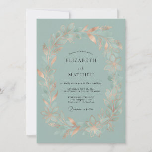 Copper Foliage Wreath Wedding Invitation