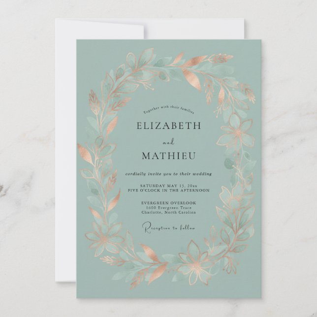 Copper Foliage Wreath Wedding Invitation (Front)