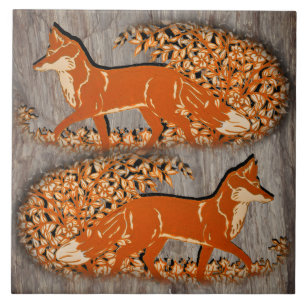 Copper Fox Woodland Scene, Grey Stone Look Trivet