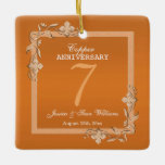 Copper Gem & Glitter 7th Wedding Anniversary    Ceramic Ornament<br><div class="desc">Glamourous and elegant posh Copper 7th Wedding Anniversary ornament with stylish copper gem stone jewels corner decorations and matching coloured glitter border frame printed on a pretty copper coloured background. A romantic design for your celebration. All text, font and font colour is fully customisable to meet your requirements. If you...</div>