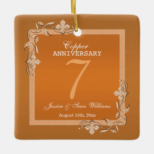  Copper Gem & Glitter 7th Wedding Anniversary    Ceramic Ornament (Front)