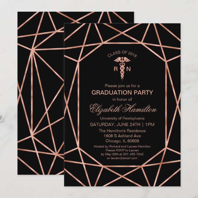 Copper Gem Medical Nursing School Graduation Party Invitation (Front/Back)