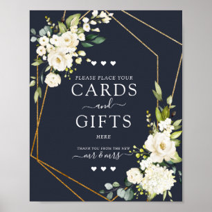 Copper Geometric Blue White Floral Cards & Gifts Poster