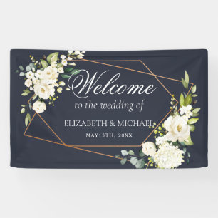 Copper Geometric Blue White Floral Wedding Banner