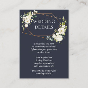 Copper Geometric Blue White Floral Wedding Details Enclosure Card