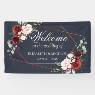 Copper Geometric Burgundy Blue Elegant Wedding Banner