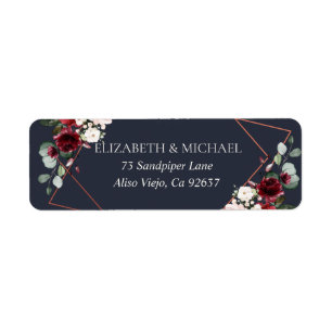 Copper Geometric Burgundy Blue Return Address Label