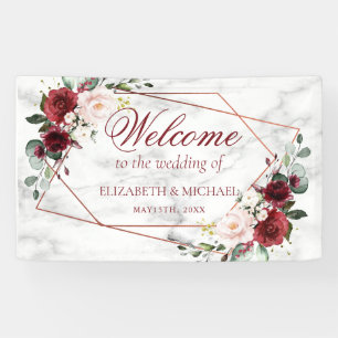 Copper Geometric Burgundy Marble Elegant Wedding Banner
