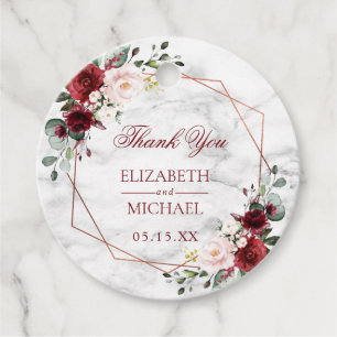 Copper Geometric Burgundy Marble Elegant Wedding Favour Tags