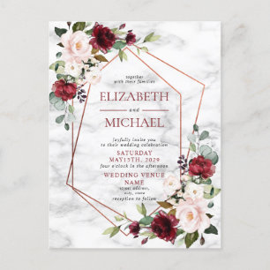 Copper Geometric Burgundy Marble Postcard Wedding