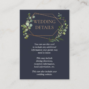 Copper Geometric Eucalyptus Blue Wedding Details Enclosure Card