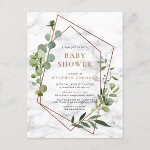 Copper Geometric Eucalyptus Marble Baby Shower Announcement Postcard