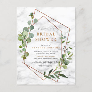 Copper Geometric Eucalyptus Marble Bridal Shower Announcement Postcard