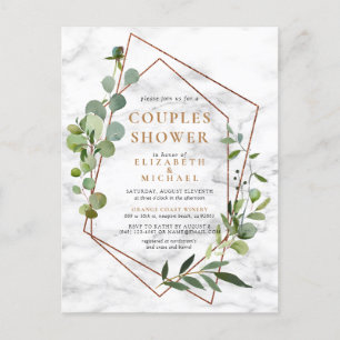 Copper Geometric Eucalyptus Marble Couples Shower Announcement Postcard