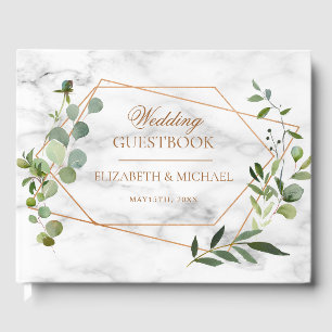 Copper Geometric Eucalyptus Marble Elegant Wedding Guest Book
