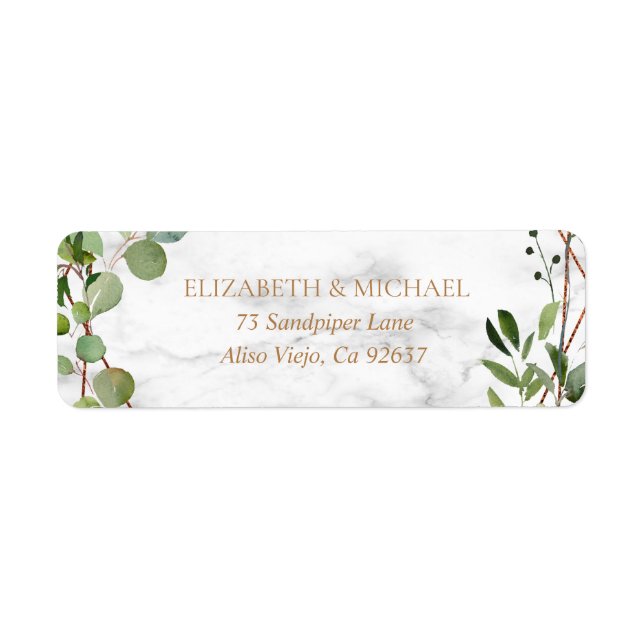 Copper Geometric Eucalyptus Marble Return Address Label (Front)