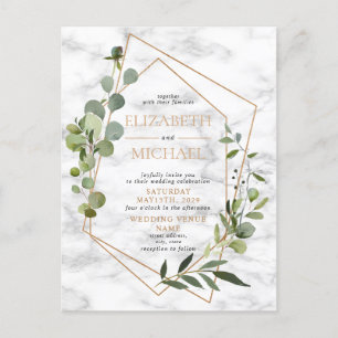 Copper Geometric Greenery Marble Postcard Wedding