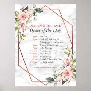 Copper Geometric Marble Pink Floral Order of Day Poster