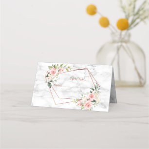 Copper Geometric Marble Pink Floral Place Card
