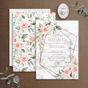 Copper Geometric Marble Pink Floral Wedding Invitation