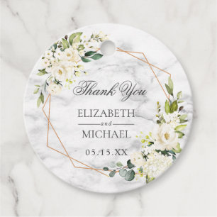 Copper Geometric Marble White Floral Wedding Favour Tags