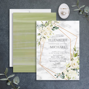 Copper Geometric Marble White Floral Wedding Invitation