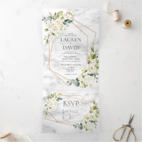 Copper Geometric Marble White Floral Wedding