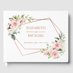 Copper Geometric Peach Pink Floral Guest Book