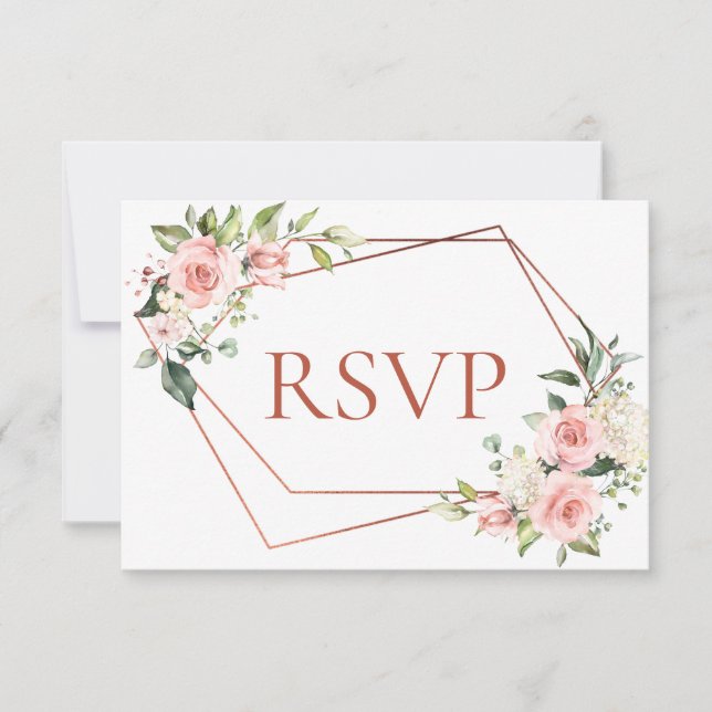 Copper Geometric Peach Pink Floral No Menu RSVP (Front)