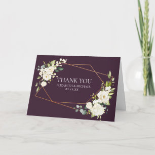 Copper Geometric Plum White Floral Photo Wedding Card