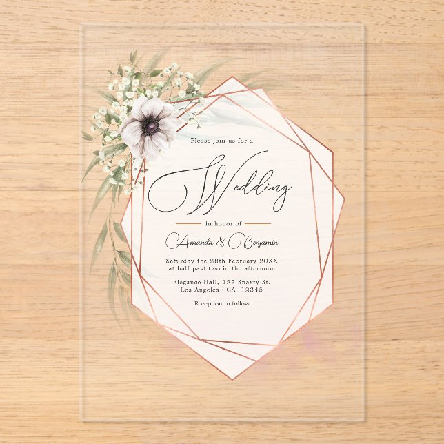 Copper Geometric Rustic Elegance Acrylic Wedding Invitations (Front)